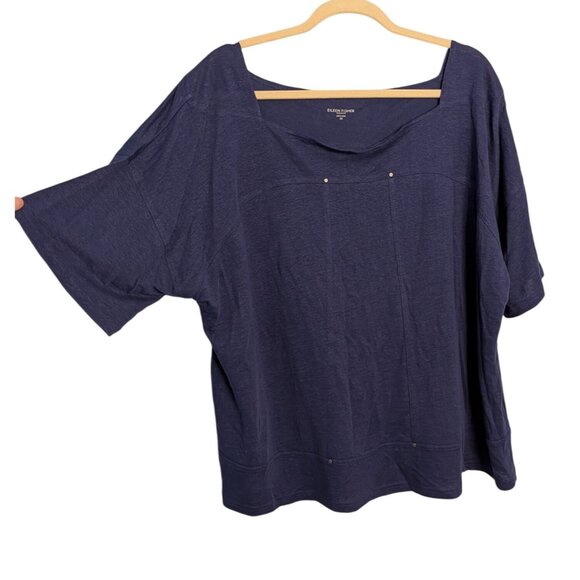 Eileen Fisher Womens 2X Navy Linen Shirt Relaxed Fit Lightweight rivets Jersey - Picture 3 of 11
